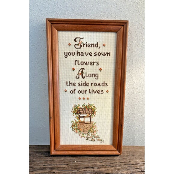 Vintage Cross Stitch Friend and Completed No Glass 13.5X7.5 Inches - Picture 1 of 11